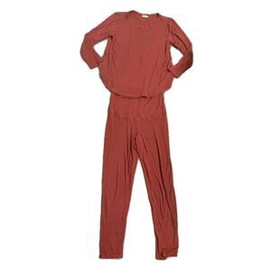 Kindred Bravely Womens Solid Maroon Burgundy Long Sleeve Ribbed Top Pants Set M